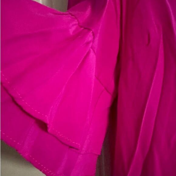 Amanda Uprichard Silk Tiered Ruffle Sleeve Fuchsia Shift Dress M - Picture 5 of 6
